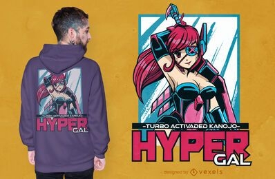 Design de camiseta feminina hiper anime