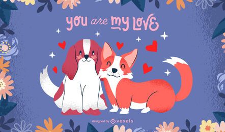 Valentine's day dogs illustration design