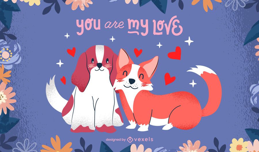 Projeto de ilustração de cachorros para dia dos namorados Projeto de ilustração de cachorros para dia dos namorados