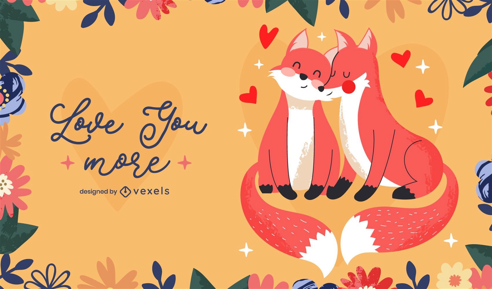 Valentine's day foxes illustration design