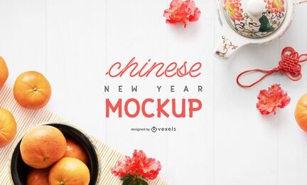 Chinese new year elements mockup composition