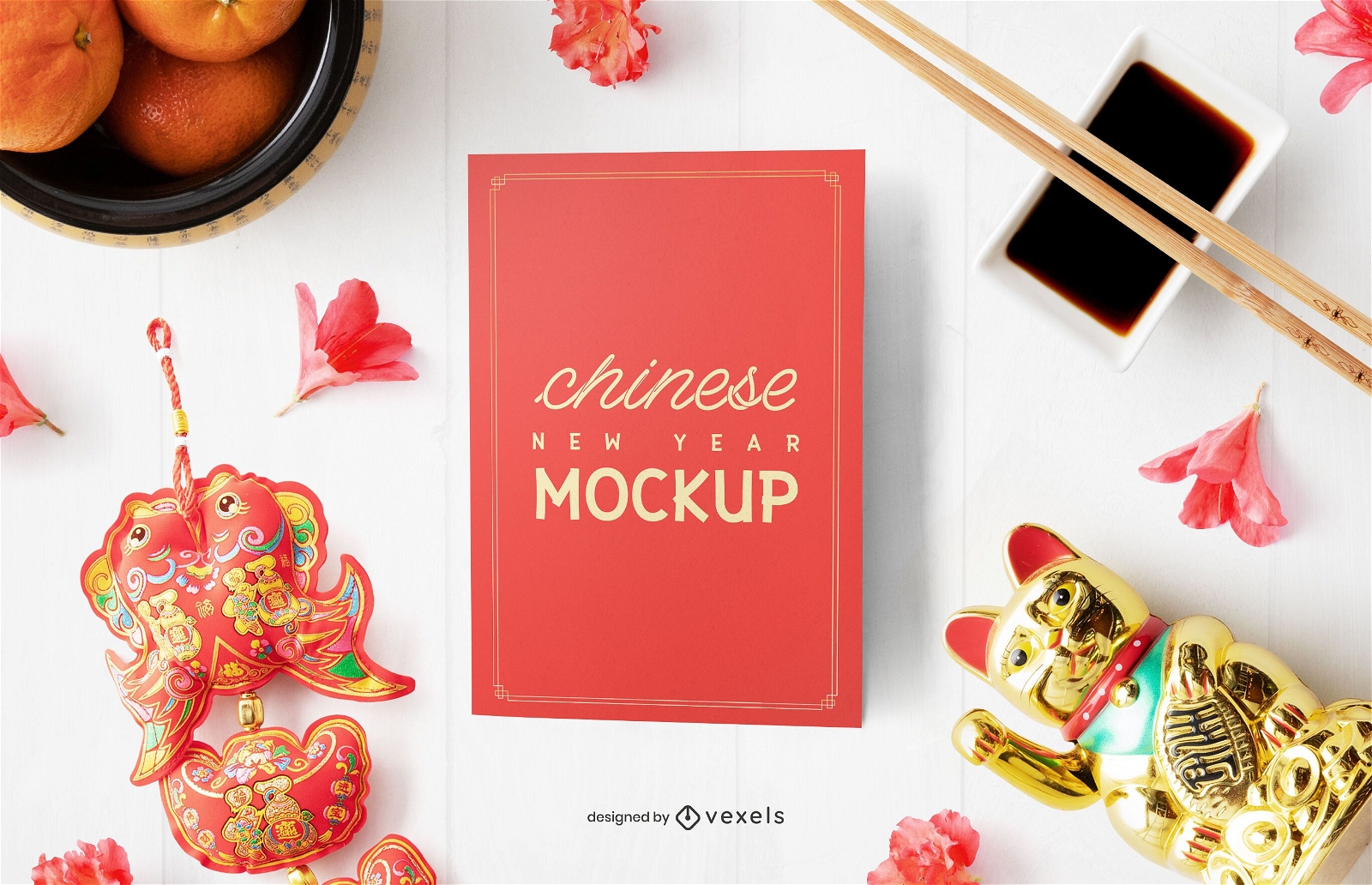 Chinese greeting card mockup composition