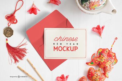 Composição de maquete de envelope de cartão chinês