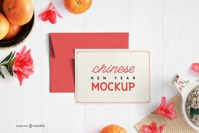Composição de maquete de envelope de cartão chinês