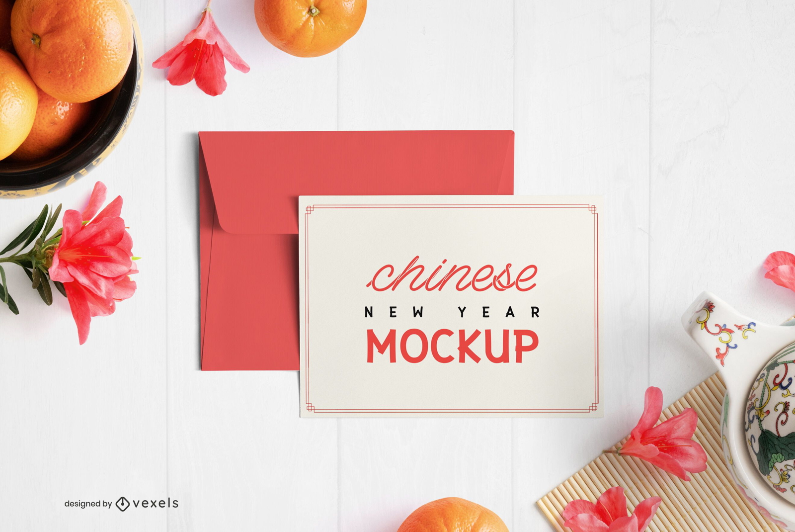 Chinese greeting card envelope mockup composition
