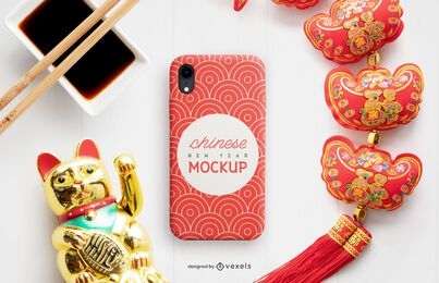 Chinese phone case mockup composition