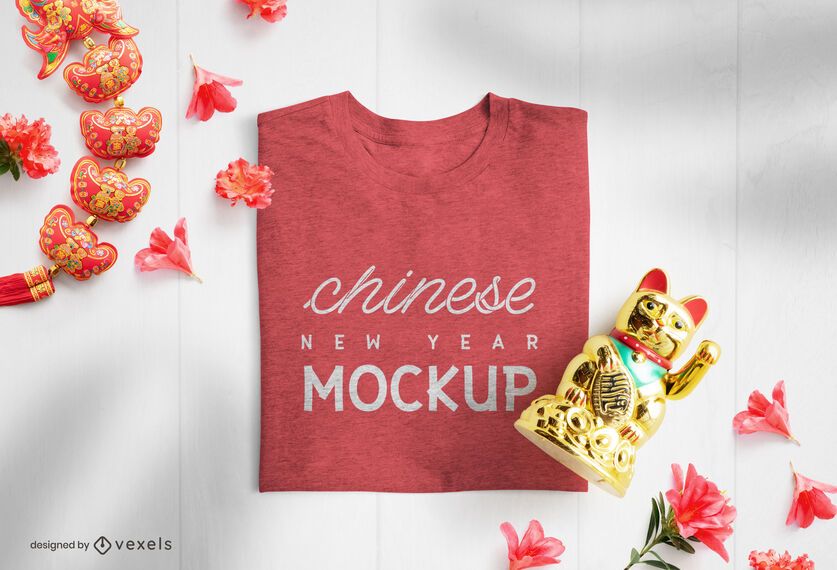 Composição da maquete de camiseta do ano novo chinês Composição da maquete de camiseta do ano novo chinês