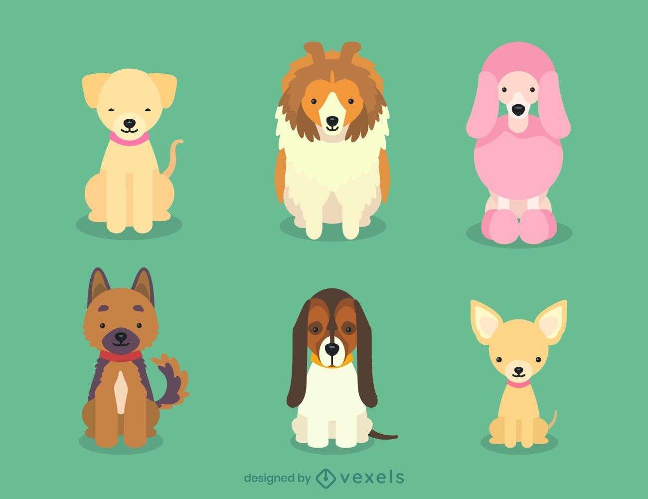 Dog breeds puppies illustration set