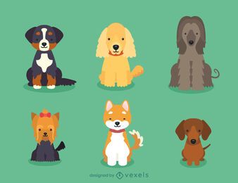 Conjunto de ilustración de cachorros de raza de perro
