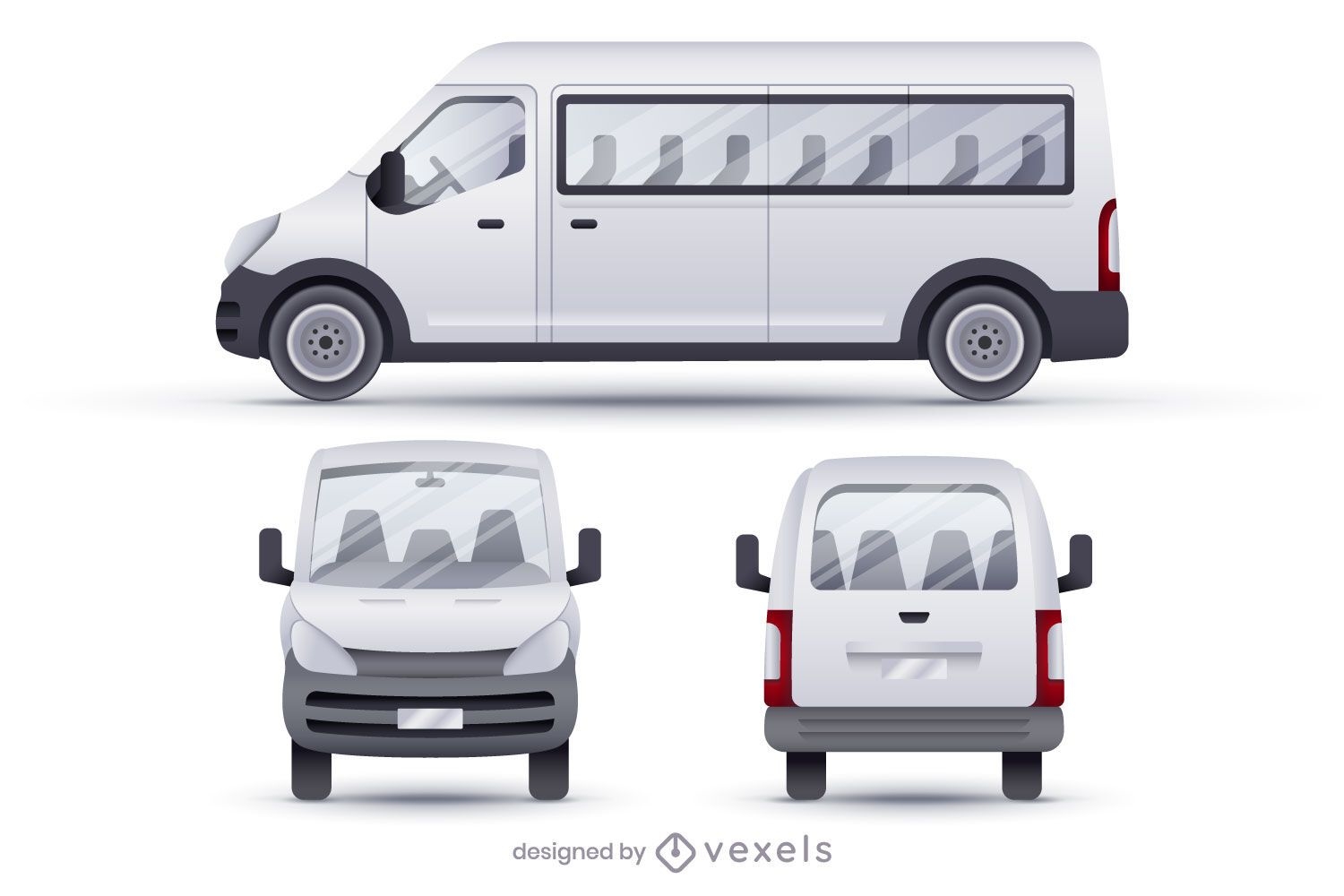 Realistischer Illustrationssatz des Kleinbus-Lieferwagens