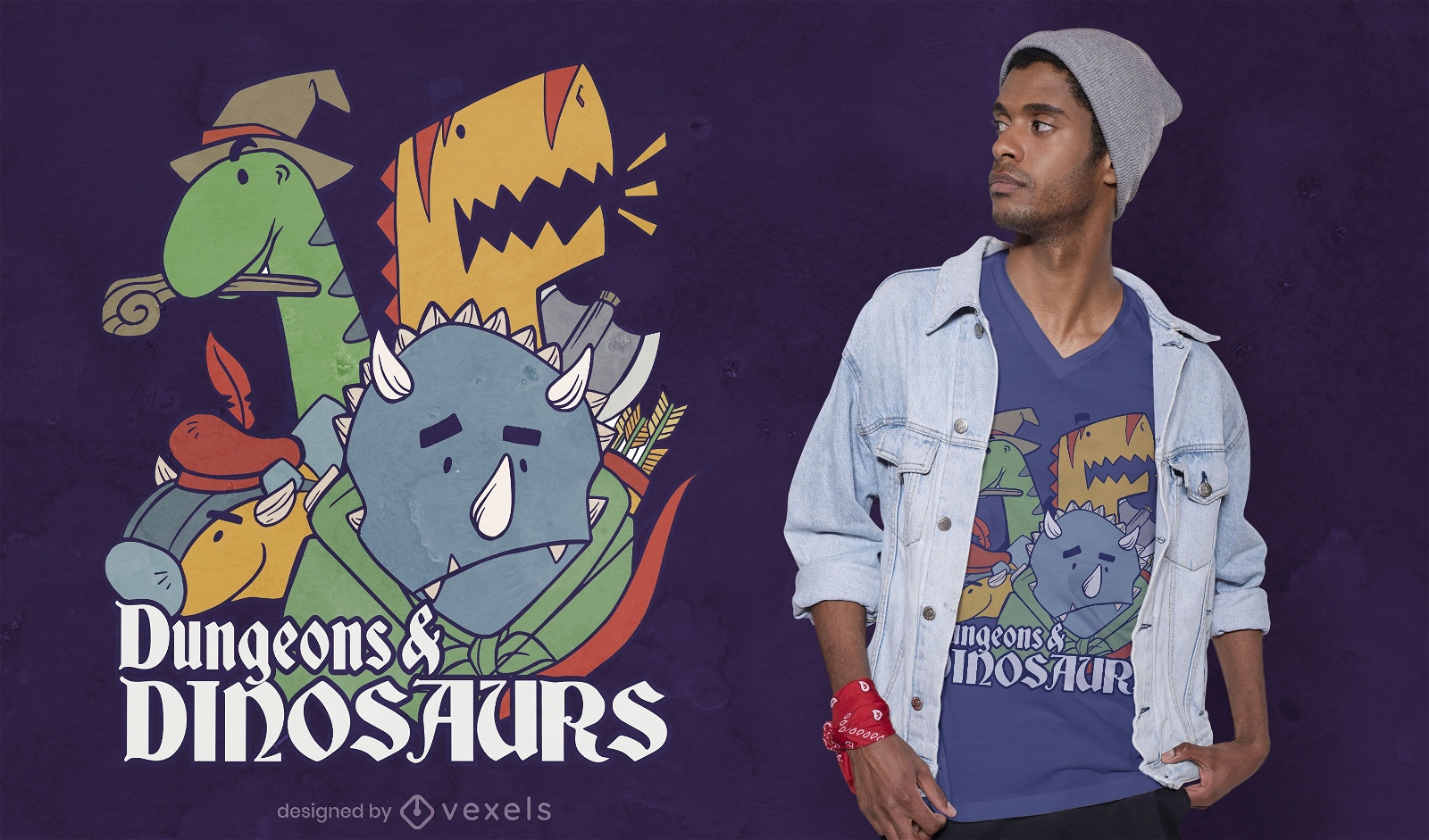 Diseño de camiseta de mazmorras y dinosaurios.