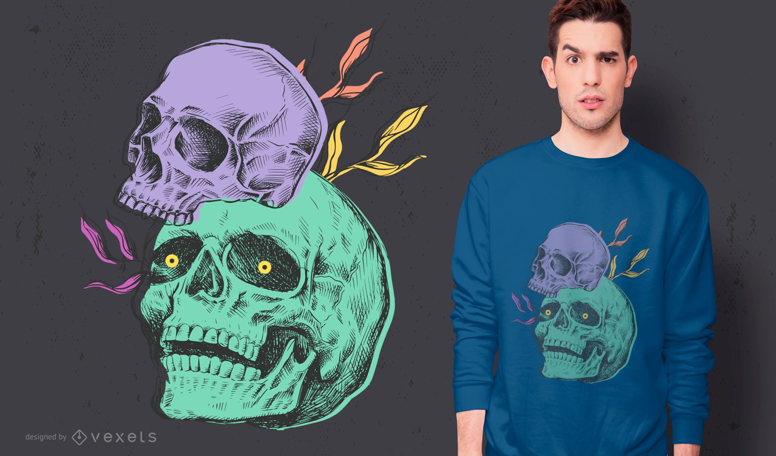Creepy skulls t-shirt design