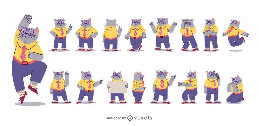 Conjunto de caracteres de gato de negócios Conjunto de caracteres de gato de negócios