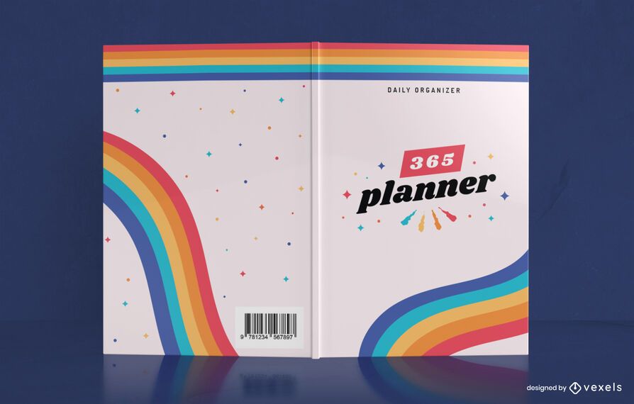 Rainbow Yearly Planner Book Cover Design - Vector Download