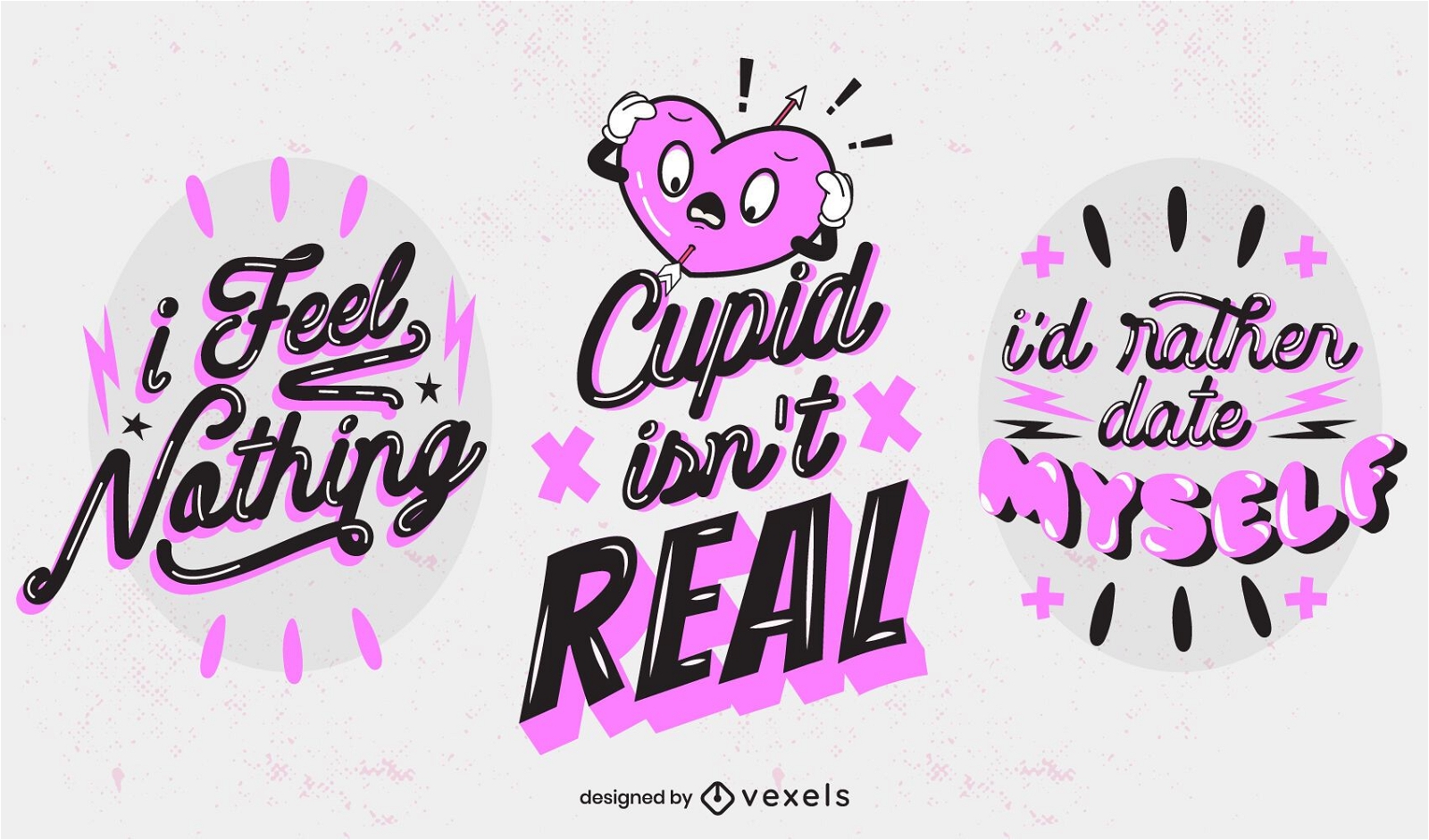 Sarcastic anti valentine's day lettering set