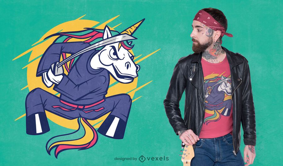 Diseño de camiseta de unicornio ninja Diseño de camiseta de unicornio ninja