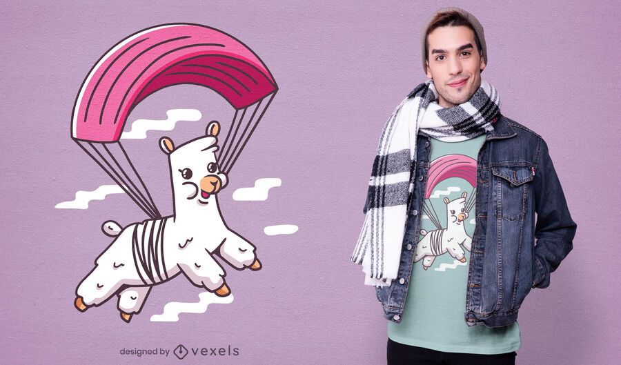Diseño de camiseta de paracaidismo de alpaca. Diseño de camiseta de paracaidismo de alpaca.