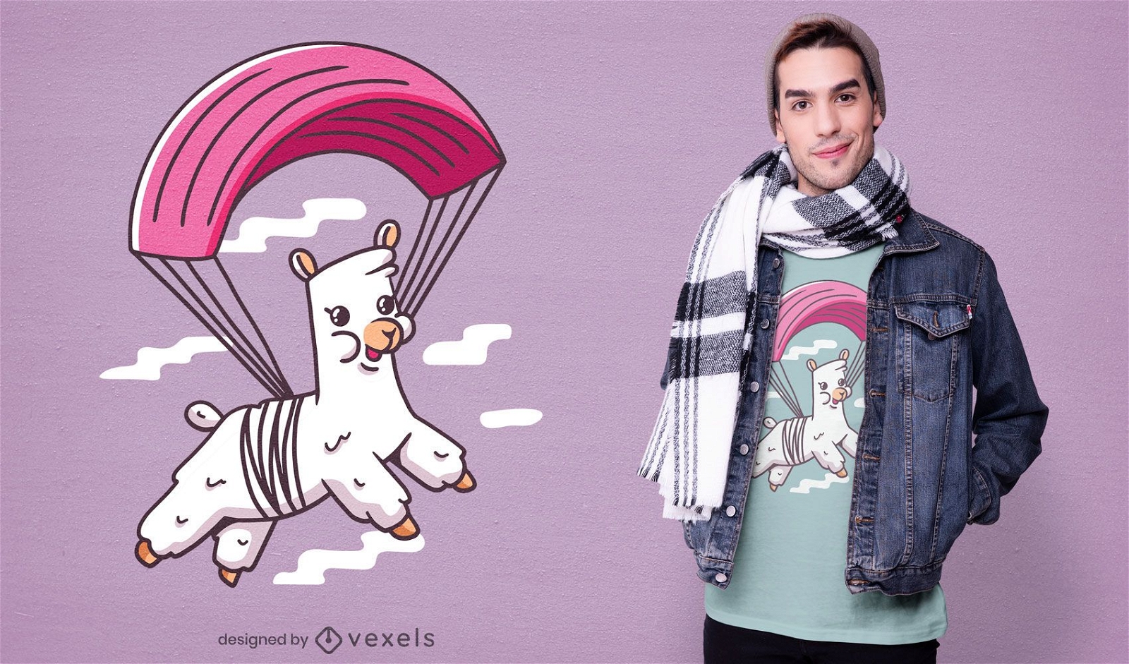 Design de camiseta de alpaca de paraquedismo