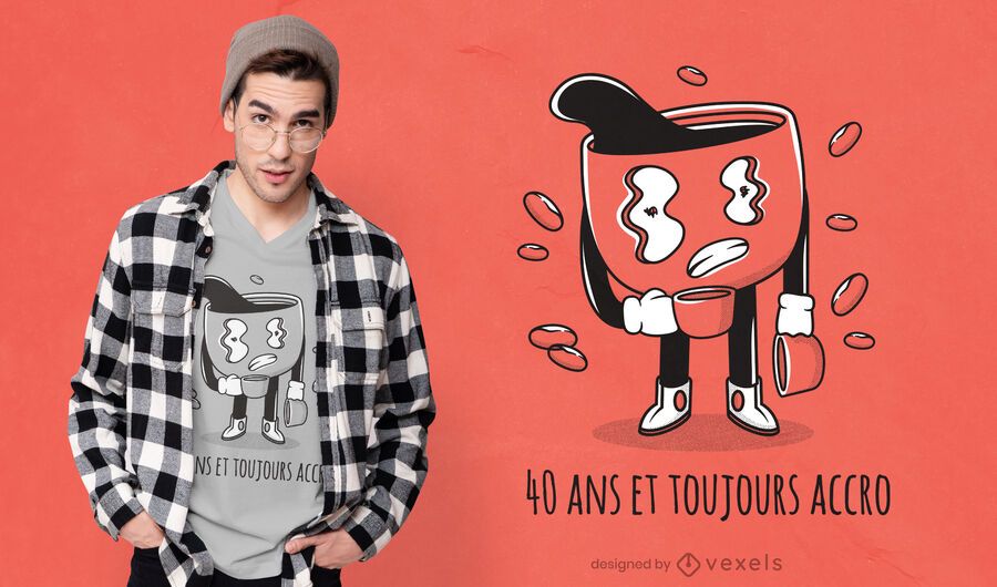 Diseño de camiseta francesa adicto al café Diseño de camiseta francesa adicto al café