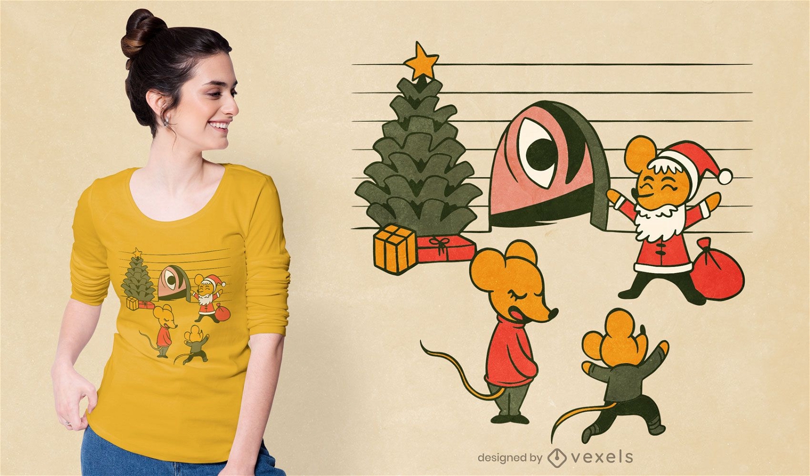 Diseño de camiseta de ratones navideños.