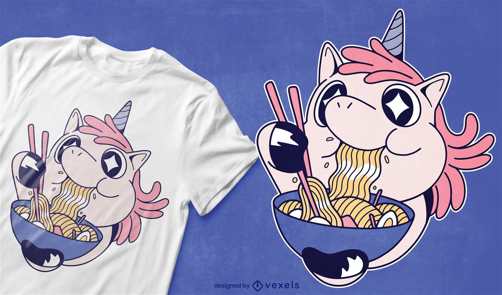 Diseño de camiseta unicornio comiendo ramen
