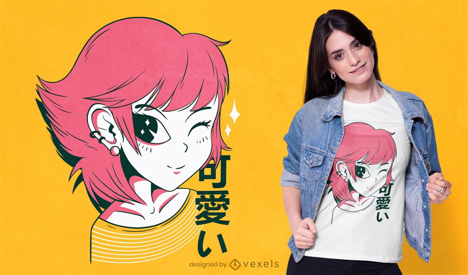 Diseño de camiseta kawaii anime girl