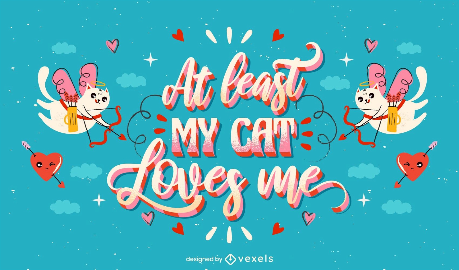 Gatos Cupido anti design de letras do dia dos namorados