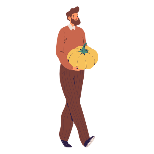 Man carrying a pumpkin character man PNG Design