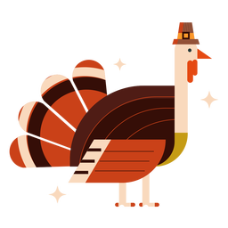 Pavo con sombrero pavo plano Diseño PNG