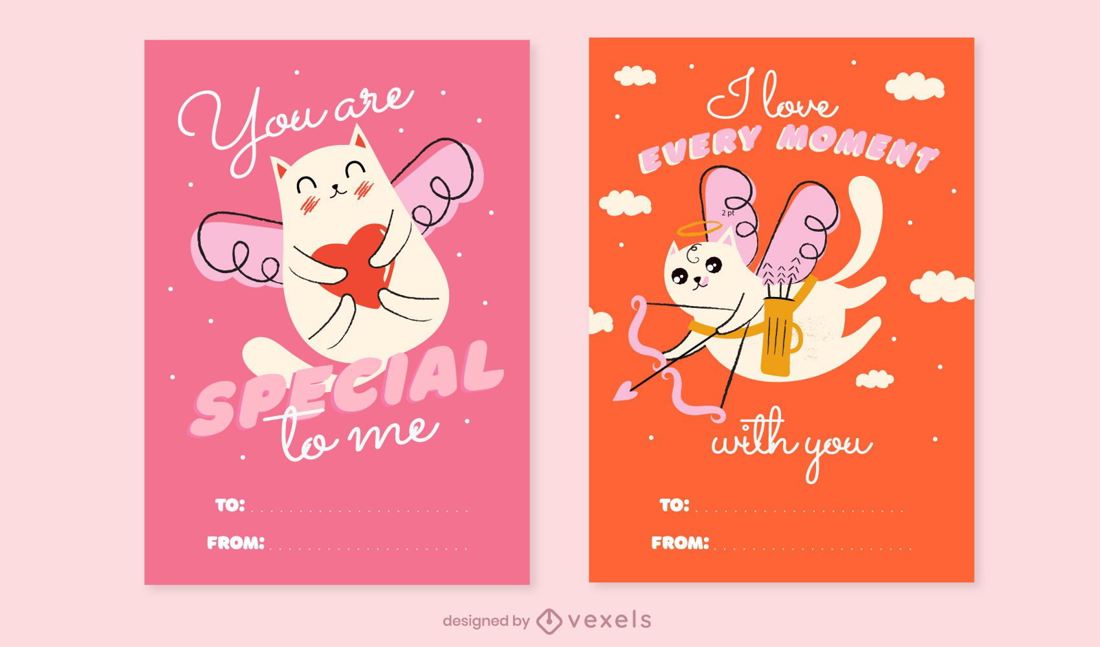 Valentinstag-Katzen-Amor-Kartenset
