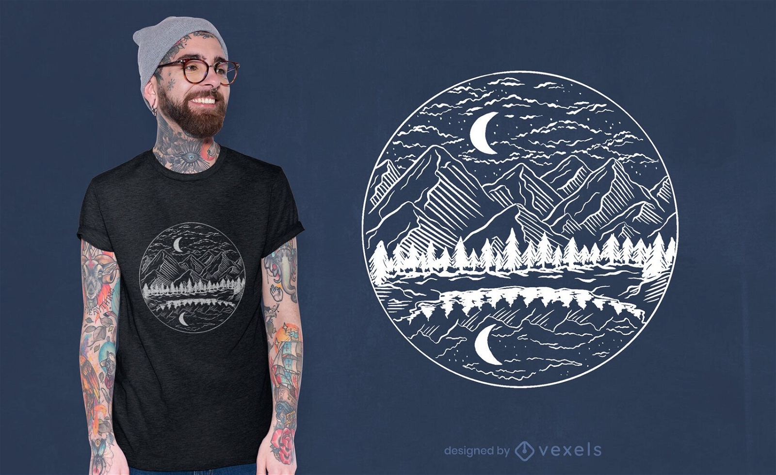 Night mountain landscape t-shirt design