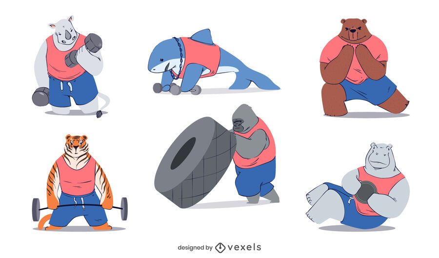 Conjunto de caracteres de animales de fitness Conjunto de caracteres de animales de fitness