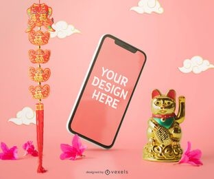 Chinese cellphone mockup composition