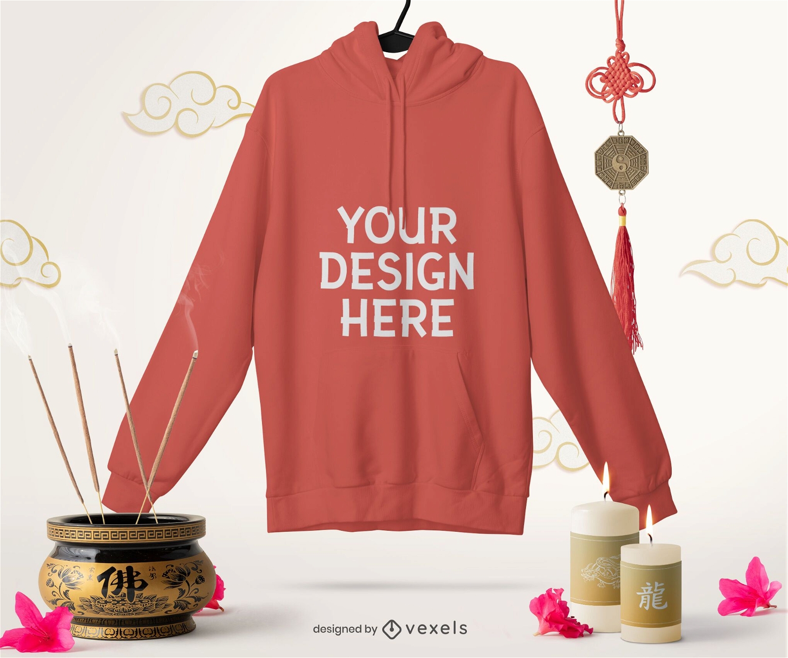 Chinese hoodie mockup composition