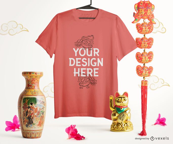 Composição de maquete de camiseta chinesa Composição de maquete de camiseta chinesa