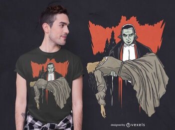 Diseño de camiseta de Drácula y mujer.