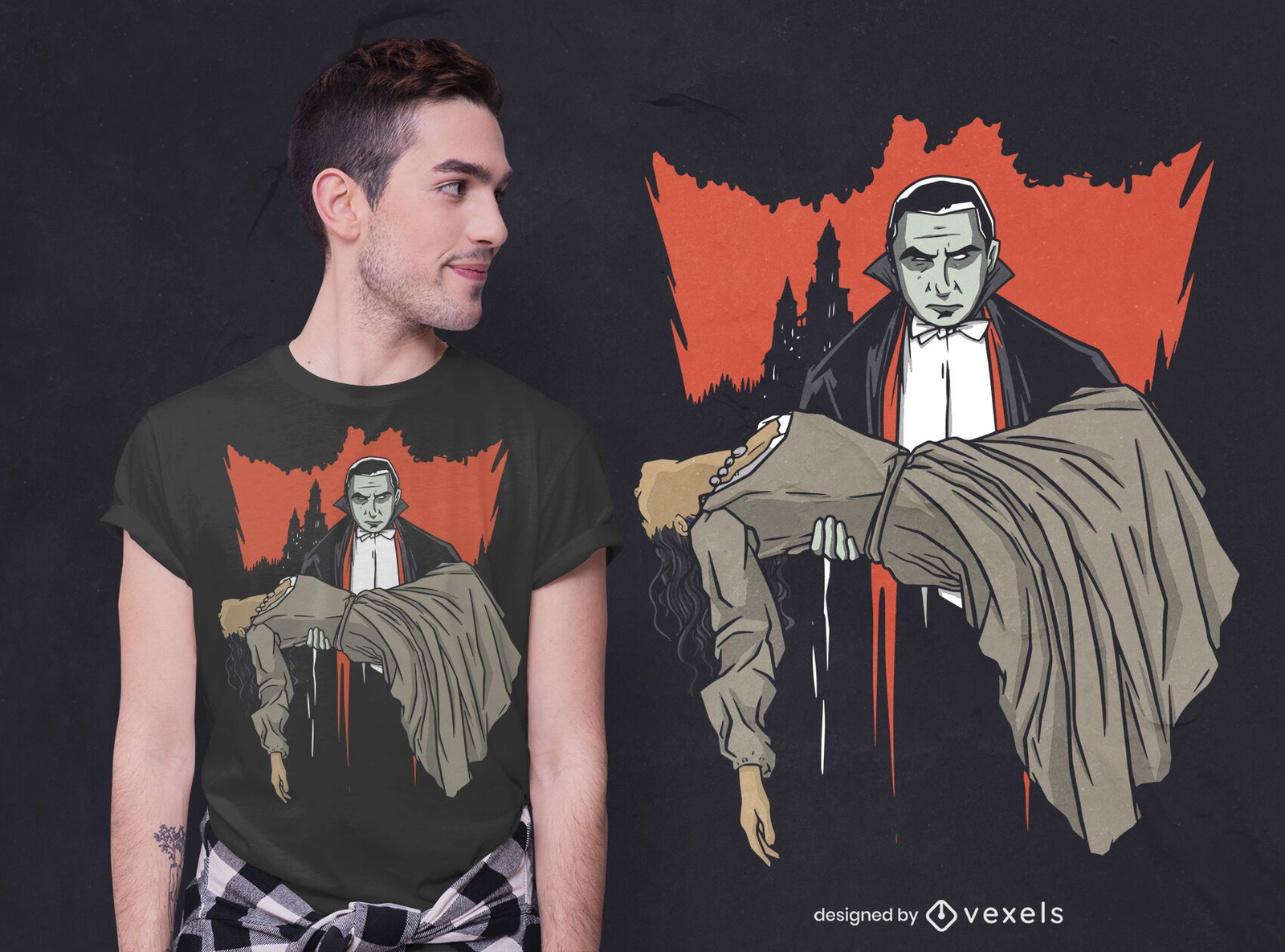 Design de camisetas de Drácula e mulher