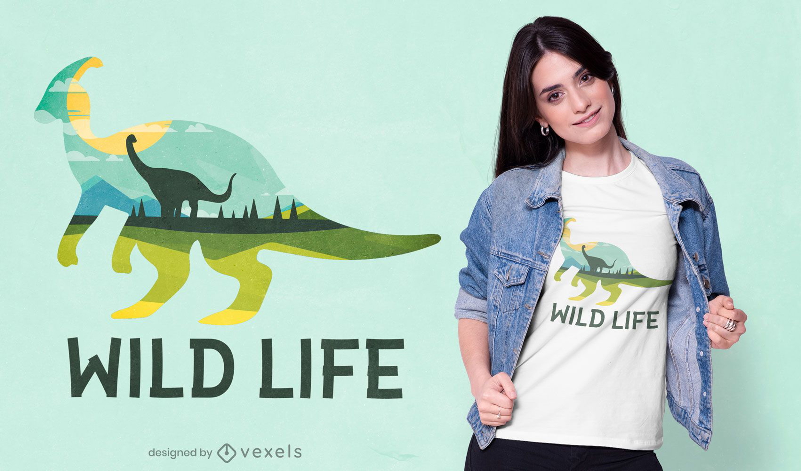 Diseño de camiseta de dinosaurio de vida salvaje.