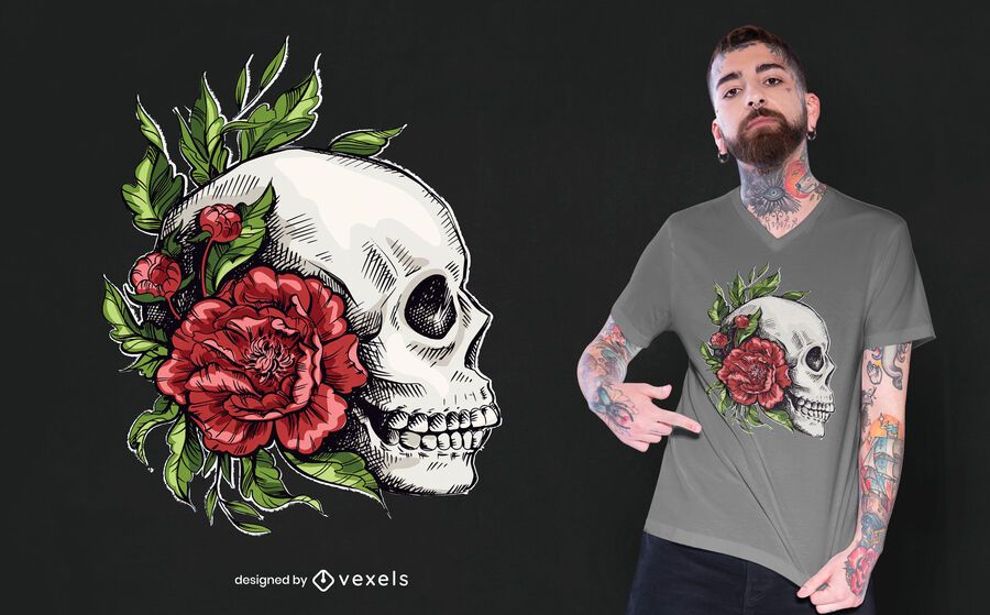 Schädelrosen-T-Shirt Design Schädelrosen-T-Shirt Design