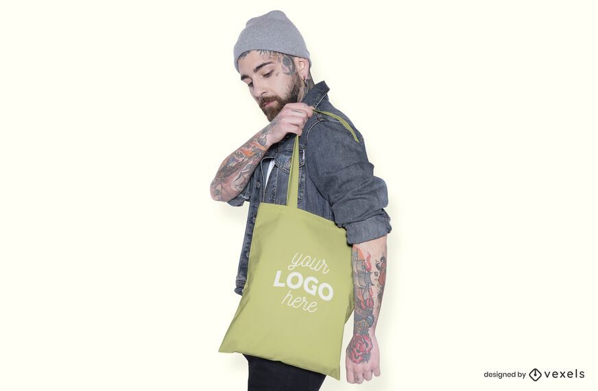 Diseño de maqueta de modelo masculino de bolso de mano Diseño de maqueta de modelo masculino de bolso de mano