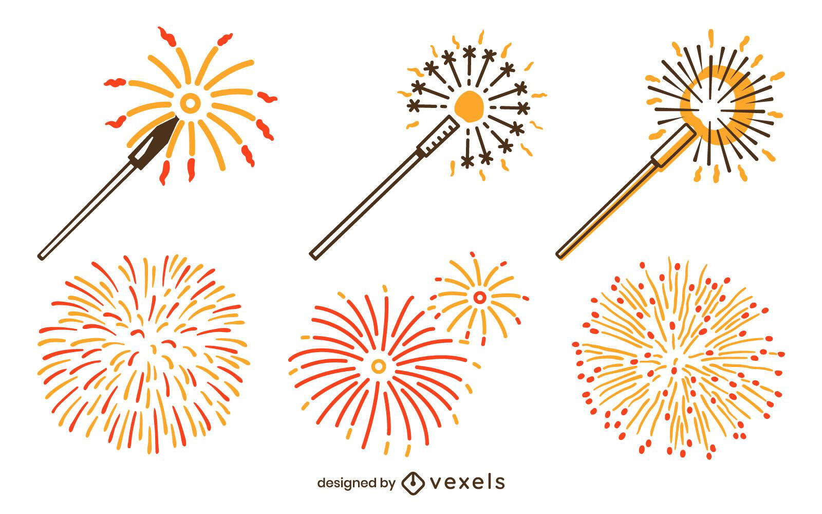 Conjunto de fogos de artifício no estilo de desenho doodle