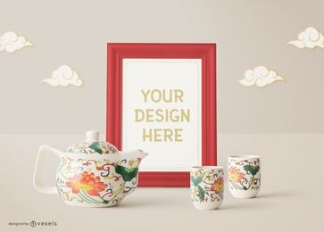 Chinese poster frame mockup composition