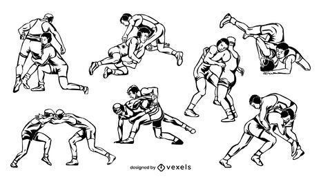 Hand gezeichnete Wrestler setzen Design