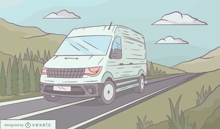 Ilustración de paisaje de camioneta de tripulación Ilustración de paisaje de camioneta de tripulación