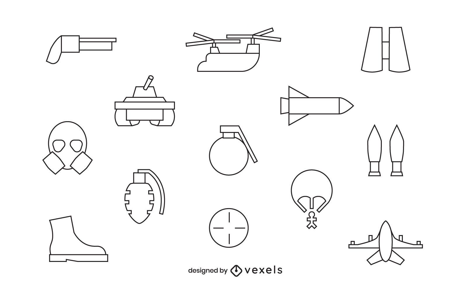 Army Stroke Icon Set