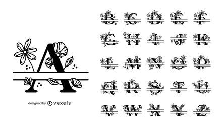 Cenário floral com alfabeto dividido