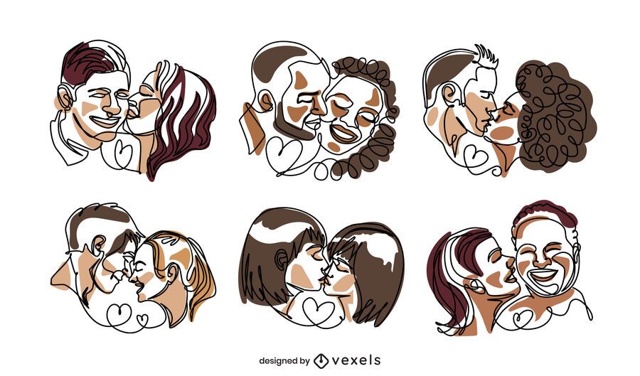 Valentines couples continuous line set Valentines couples continuous line set