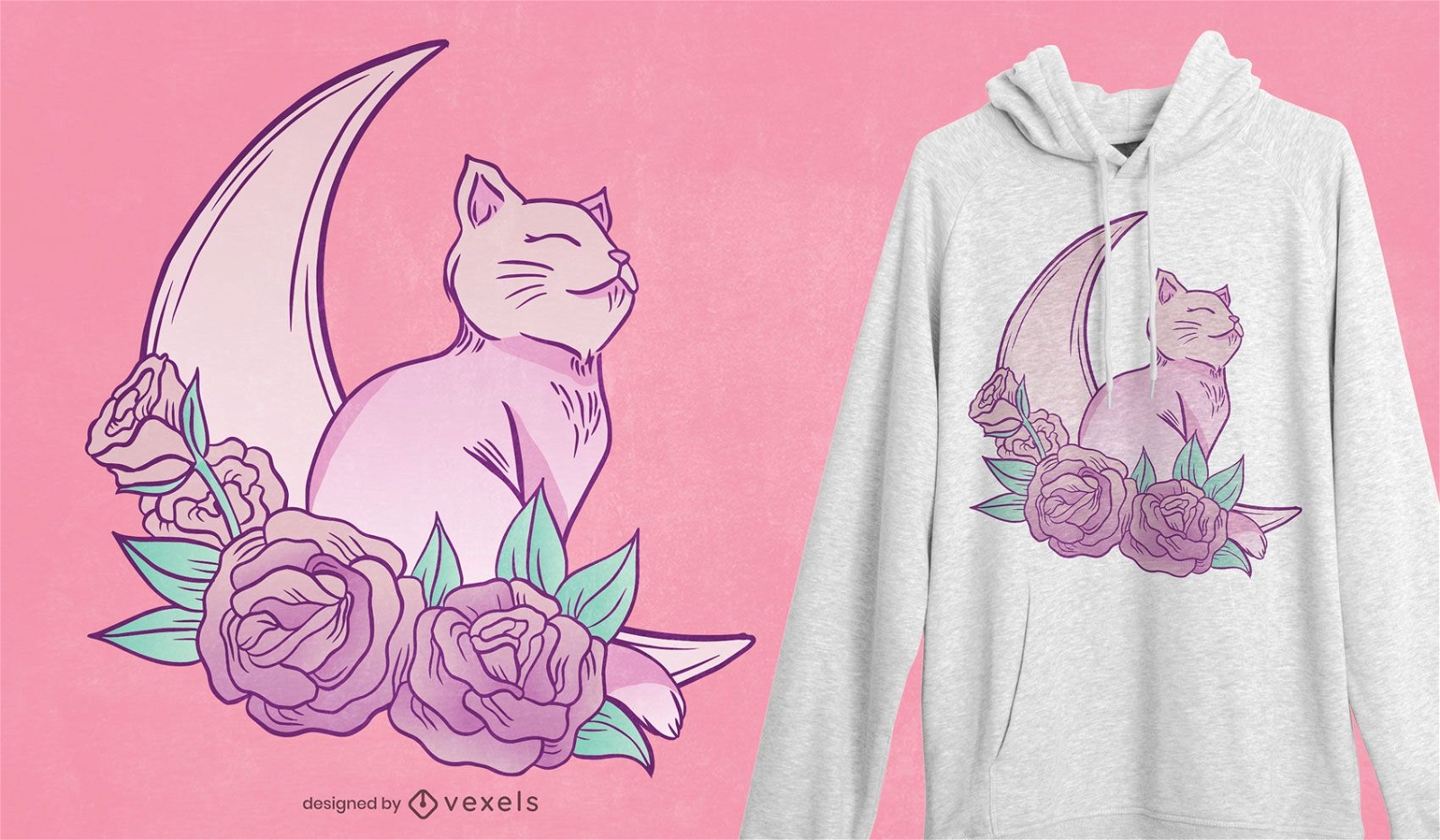 Design de t-shirt da lua do gato