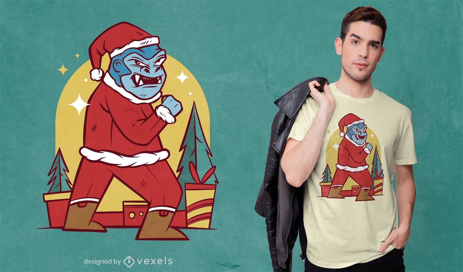 Gorilla santa claus t-shirt design