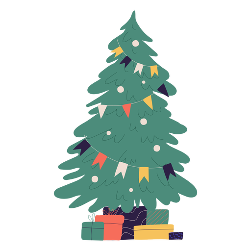Ilustração da árvore de natal e presentes
